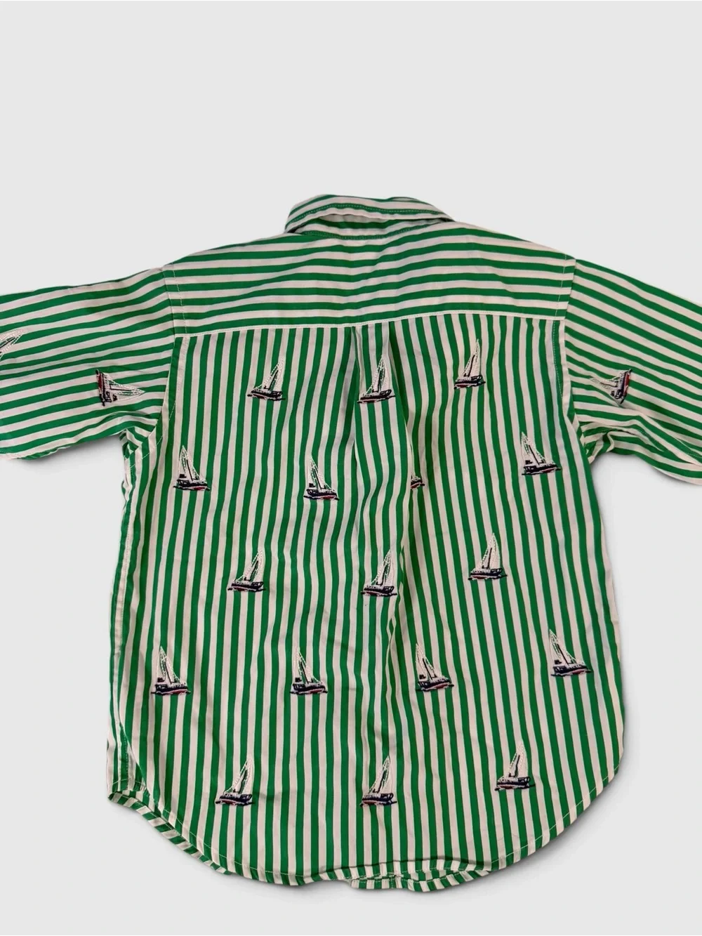 Ralph Lauren Boys 24M Green White Striped Sailboat Button Down Shirt